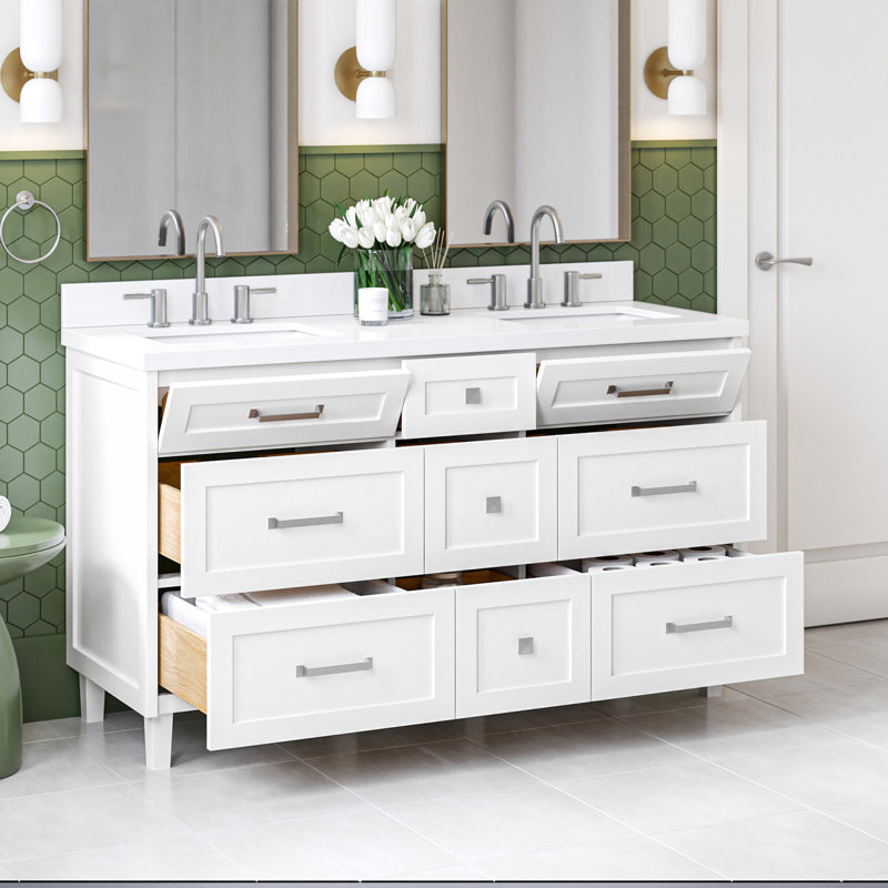 Meuble-lavabo double 67 po ARIEL Monroe, Blanc, 66" - 67", Pure White Quartz