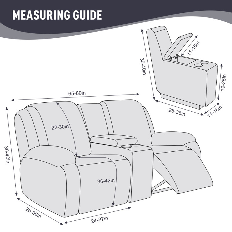 Housse pour causeuse inclinable avec console centrale Wald Adamstown, Mélange de polyester gris foncé