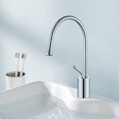 Robinet de lavabo vasque à poignée simple à grande arche pour salle de bain, robinet de meuble-lavabo en laiton massif 