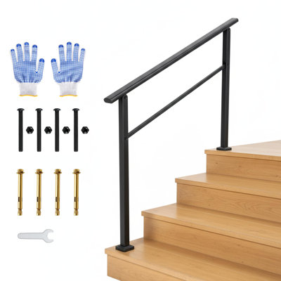 1 piece Adjustable Outdoor Handrail for 4 Steps – Weatherproof Non-Slip Garden Grab Rail with Installation Kit, Safety Support for Elderly on Exterior Stairs, matte black