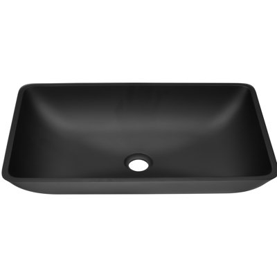 Rectangular Matte Black Glass Bathroom Sink. 22" X 14". Faucet And Pop-Up Drain. Elegant Style. Corrosion . Complete Kit Length. Drain Included. Classic To Rust