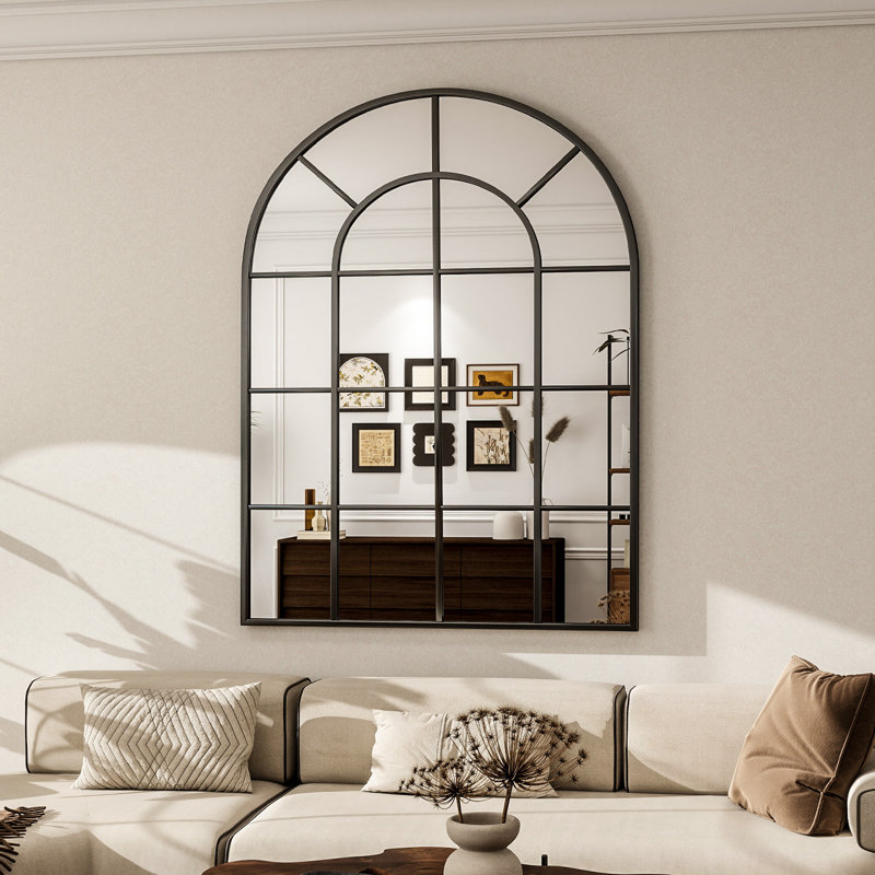 Elaine Arched Window Pane Wall Mirror, 40" x 30", Black