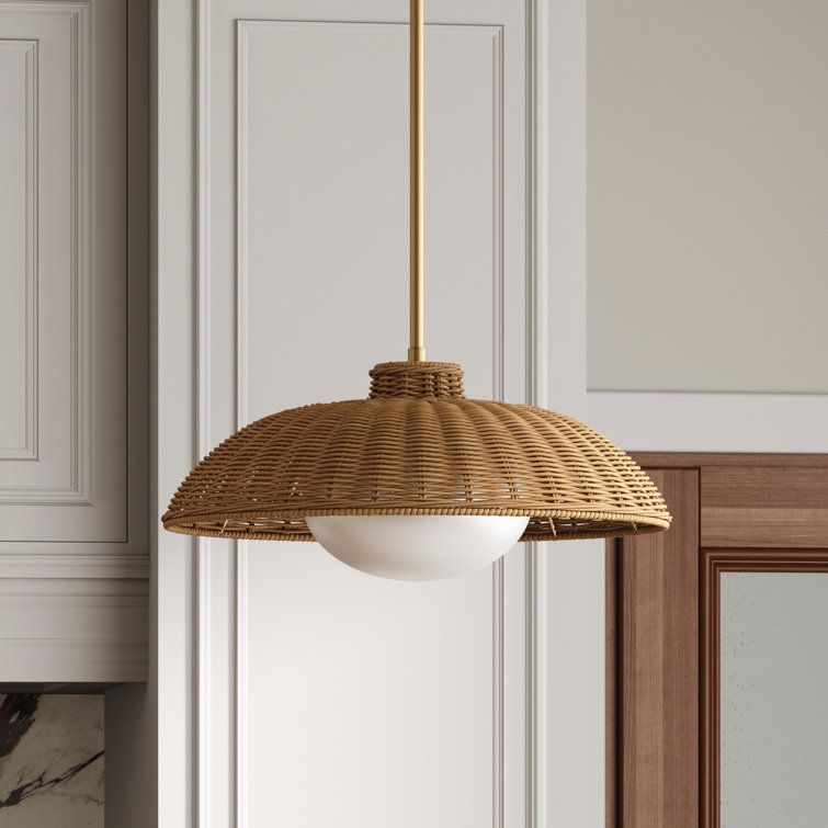 Boho Rattan Pendant Light With Glass Diffuser