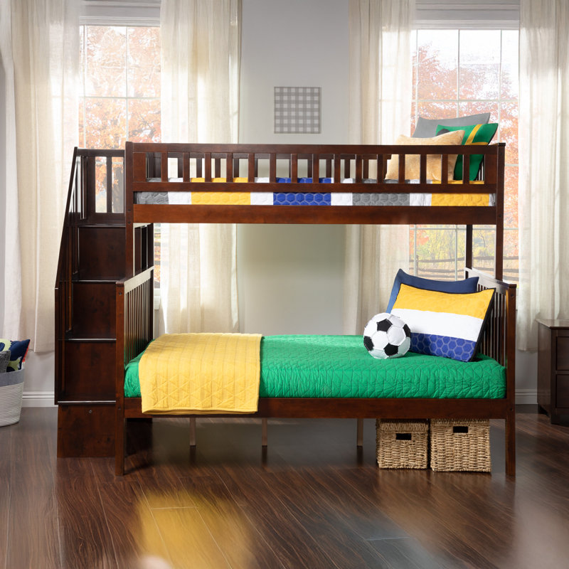 Ilariana Heavy Duty Kids Staircase Bunk Bed, Walnut, Twin Over Full