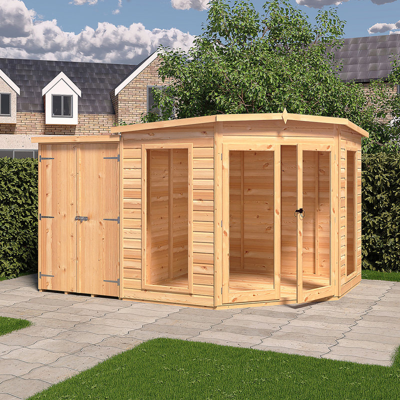 Shire Barclay Corner Summerhouse With Side Shed 8 Ft X 12 Ft
