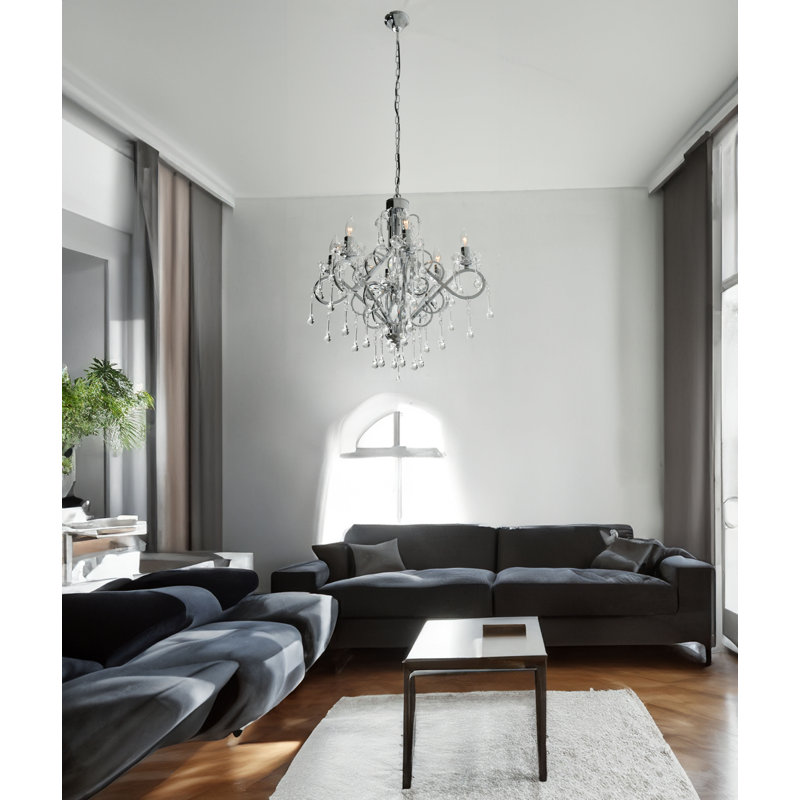 Lustre classique à 6 lumières de style bougie Groover, Argent argent, H 22 po x l 22,5 po x P 22 po