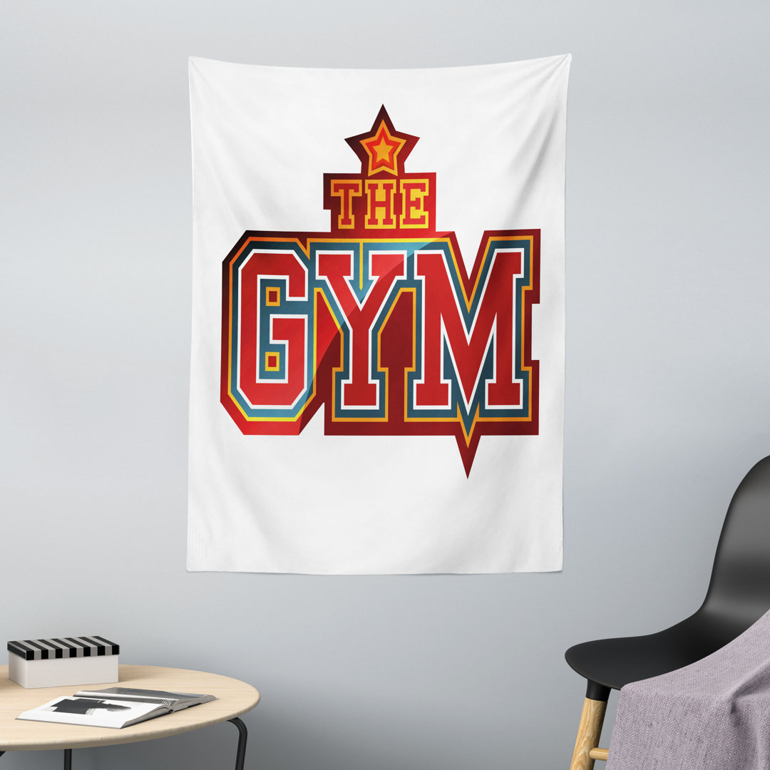 Wandteppich, Vibrant Gym Sign Star, Rot Petrol Blau Orange