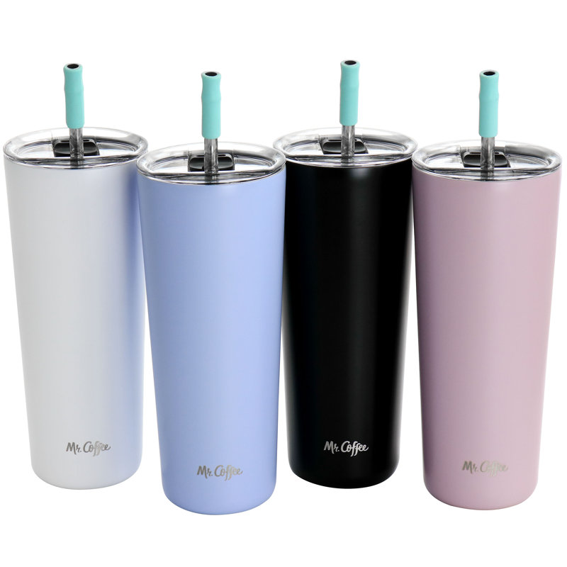 Mr. Coffee Java Quest 4 Piece 23 Oz Stainless Steel Tumbler Set With Lids And Straws In Assorted Colours