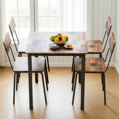 5 Piece Metal and Wood Indoor Modern Dinning Table Furniture Set for 4, Dining Table Chairs