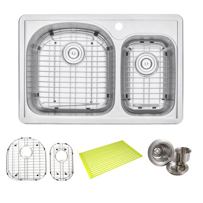 EModern Decor 22'' W Double Bowl Stainless Steel Drop-In Kitchen Sink