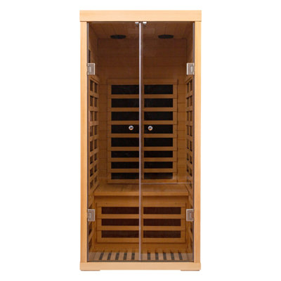 KISRAIS Indoor Sauna One Person Low EMF FAR Infrared Sauna with Smartphone Full App Control with 1 LED Reading Lights, 1 Square Chromotherapy Light & 2 Bluetooth Speakers | Personal Indoor Dry Heat Sauna For Home & Gym – Made From Canadian Hemlock