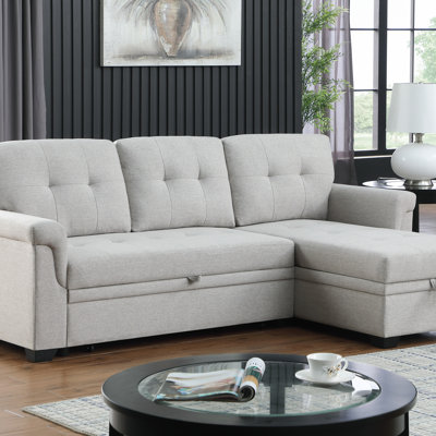 Linen Reversible Sleeper Sectional Sofa With Storage Chaise