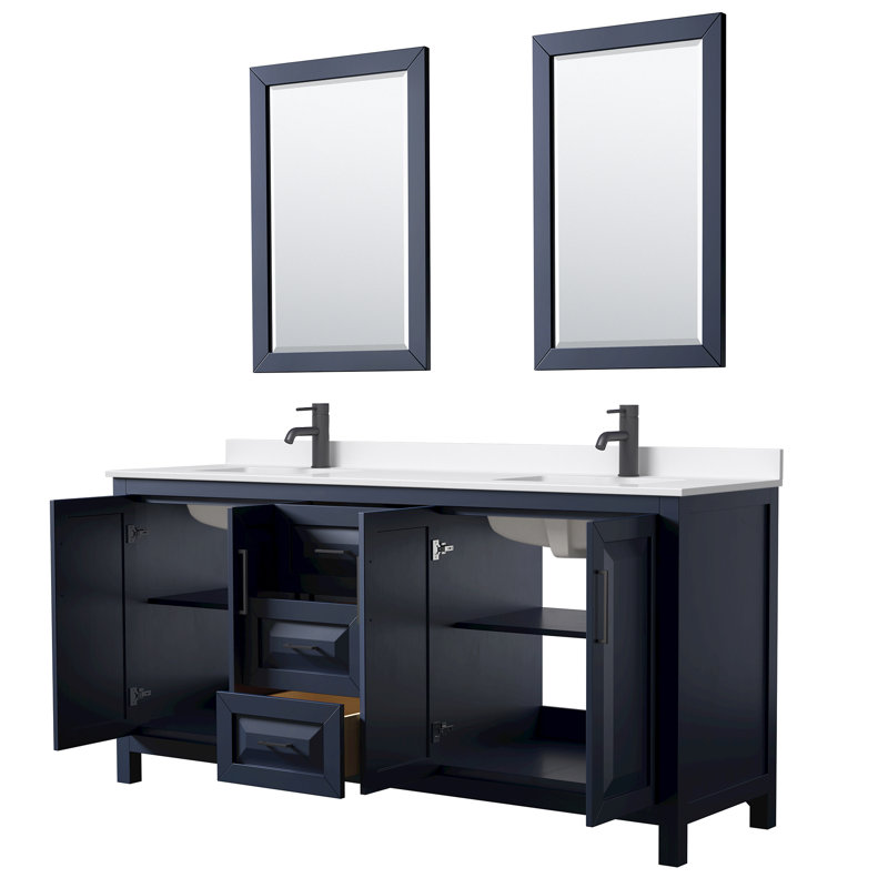 Daria 72 in. with Mirror Vanity, Giotto Quartz, Blue, Matte Black
