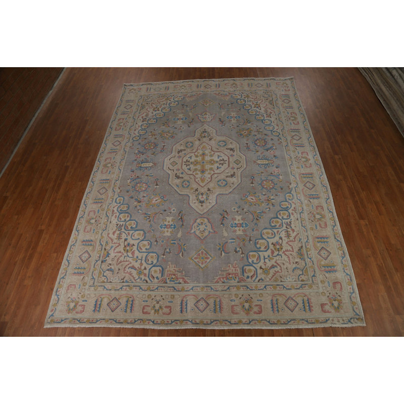 Tapis gris à motif géométrique traditionnel 10 x 13