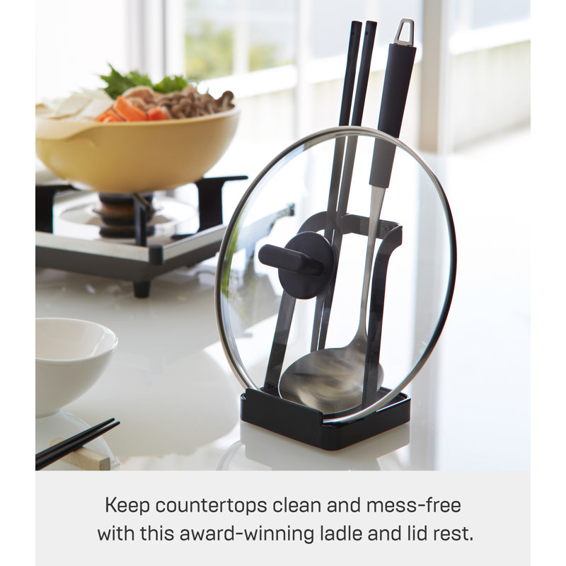 Compact Black Plastic Kitchen Utensil and Lid Stand