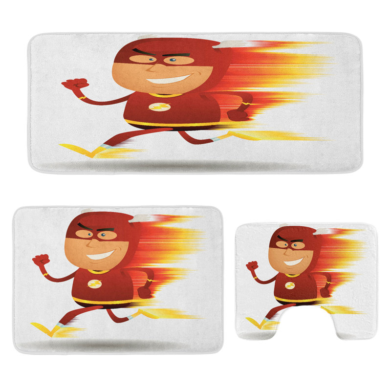  Ensemble de tapis de salle de bain Superhero 3 pièces en U et tapis rectangulaires blanc rouge