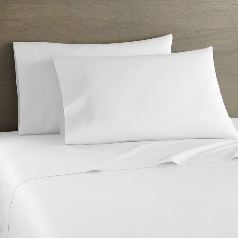 Ensemble de draps en percale de coton 250 fils, Blanc pur, Ensemble de draps pour grand lit + drap-housse et 