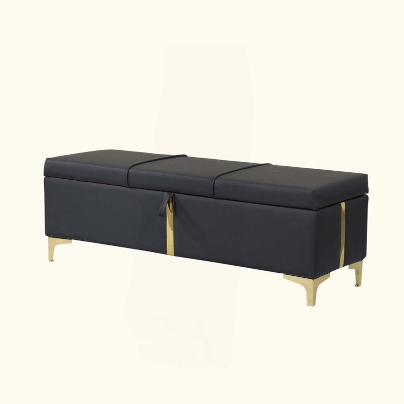 2-Pieces Bedroom Sets,Upholstered Platform Bed With Hydraulic Storage System,Storage Ottoman With Metal Legs