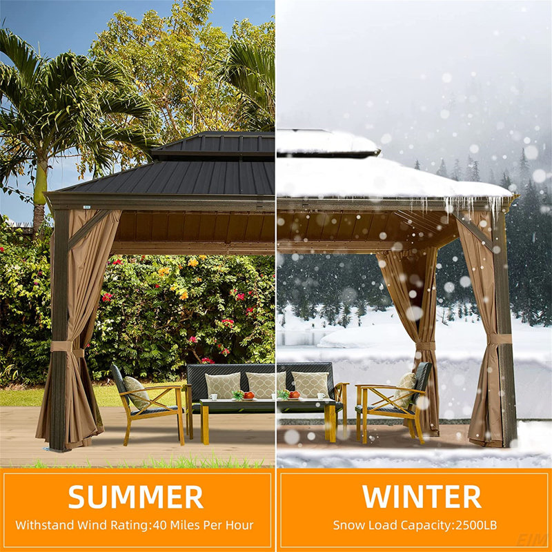 Hardtop Gazebo Outdoor Aluminum Gazebos Grill With Galvanized Steel Double Canopy For Patios Deck Backyard,Curtains&Netting (Canopy)
