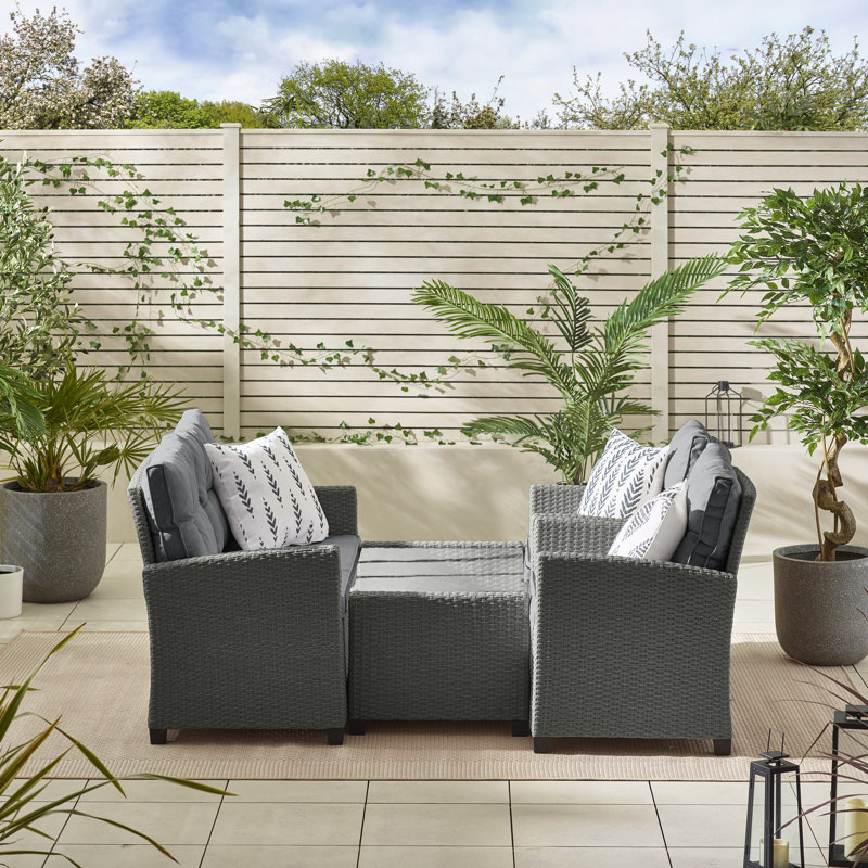 Ariona 4 Seater Rattan Garden Sofa Set & Coffee Table - Boho Design with Cushions (Cover Included), Grey