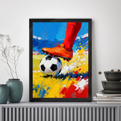 Reproduction d'art encadrée noire, football rétro à vos pieds, mouvement expressionniste abstrait