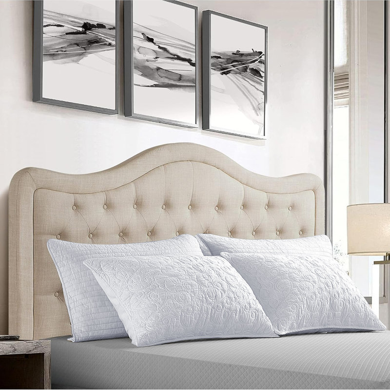 Altizer Upholstered Linen Panel Headboard, King, Beige