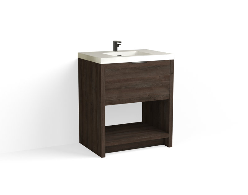 Vista 30" W Freestanding Single Bathroom Vanity, Nocino/Matte Black, White Gloss, Single-Hole