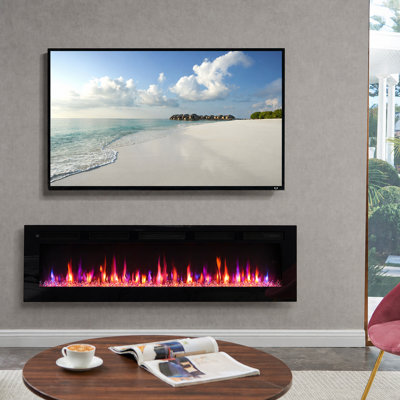WILTON FLAMEKO Black Recessed Wall Mounted Electric TV Stand