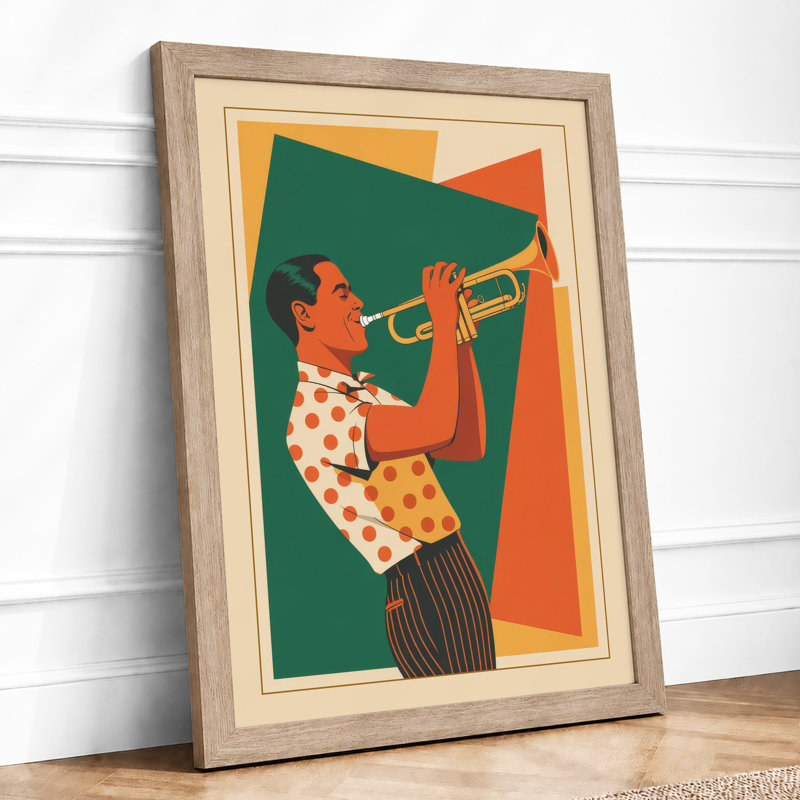 Musician in Motion Art Deco - Framed Print, A1 - 84.1 x 59.4 cm, Oak