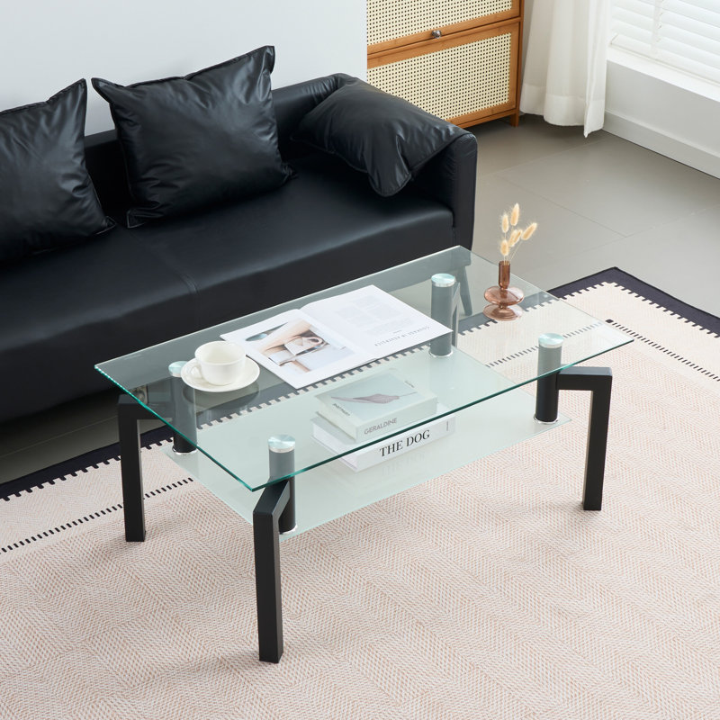 Table basse rectangulaire moderne en verre noir