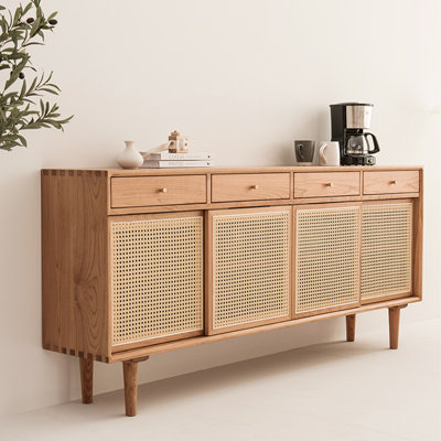 Nordic Solid Wood Rattan Storage Sideboard