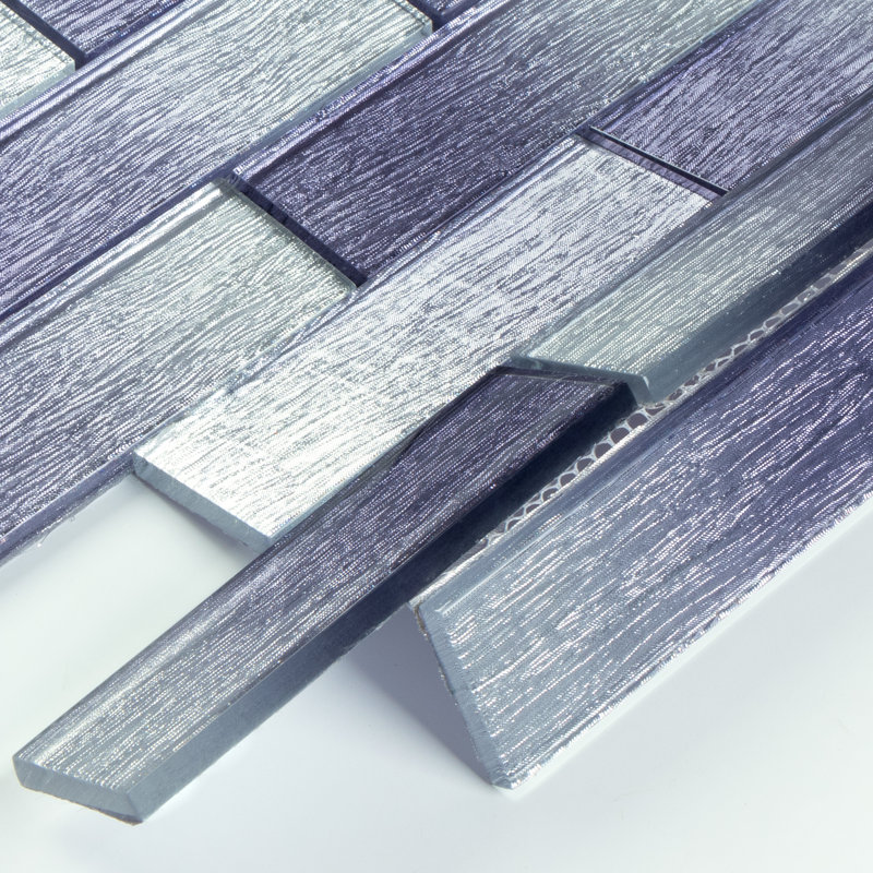Foil 2" x 6" Straight Edge Glass Mosaic Subway Tile,  Silver/Purple