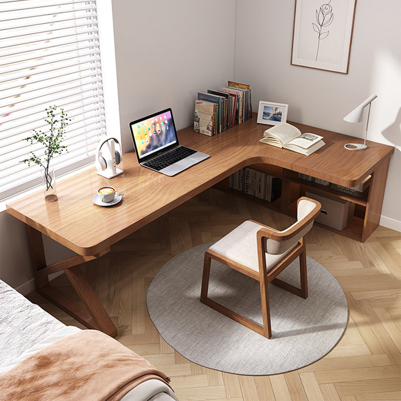 Bureau en coin en bois massif et bibliothèque intégrés, 29.53"H*70.87"W*47.24"D, Oui