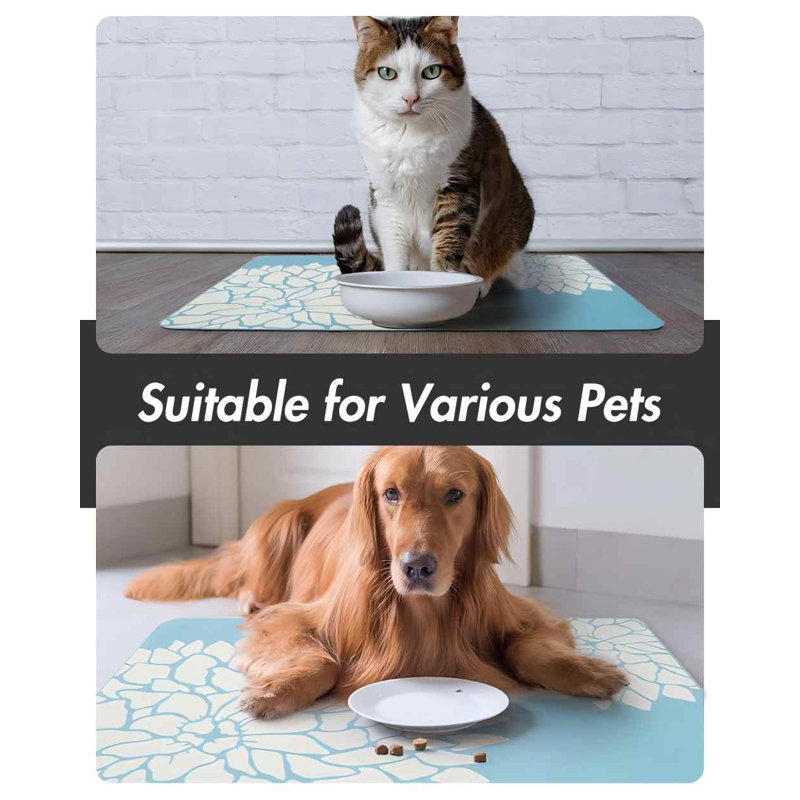 Pet Feeding Mat-Absorbent Floral Cat&Dog Food Mat-Dog Mat