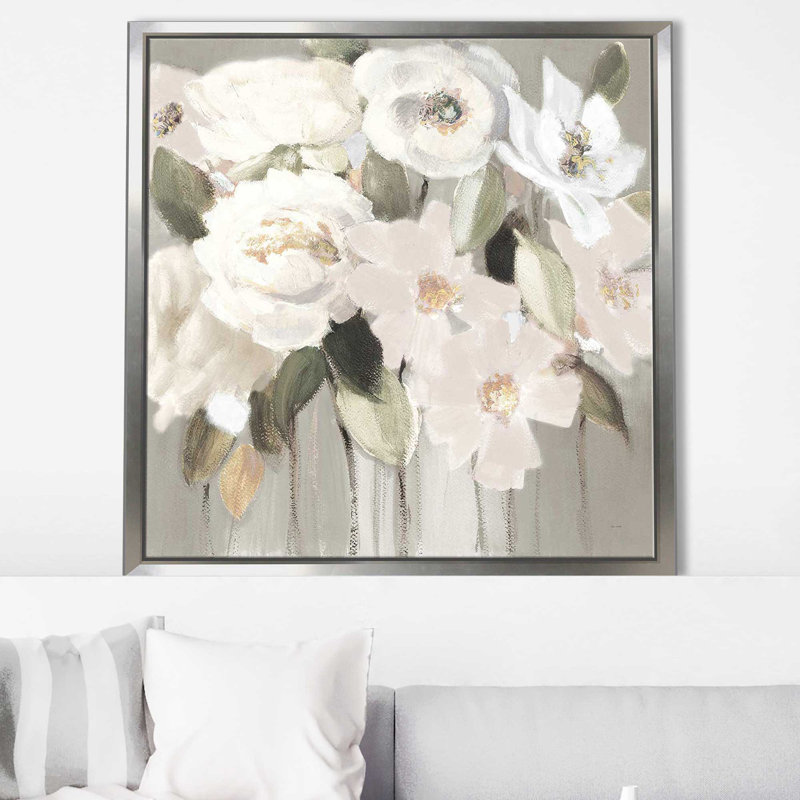 Promise of Giverny Neutral I par Lanie Loreth - Peinture, Cadre flottant argent, H 31,5 po x l 31,5 po x P 2 po