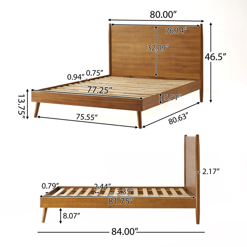 Lit plateforme en bois massif Cohron, Naturel, Roi
