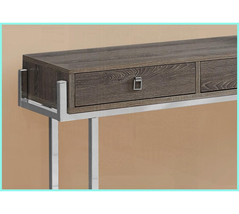 Table basse moderne et compacte pour le salon en stratifié brun Métal chromé avec tiroirs de rangement