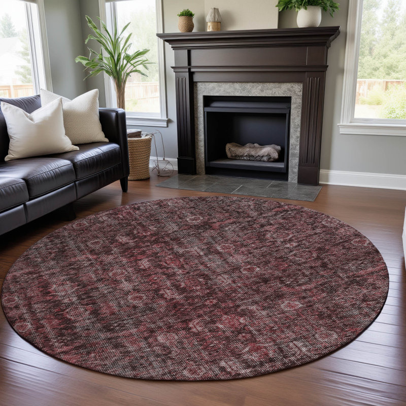 Premium Machine Washable Ducote AMF1145 Damask Rug, Round 8'