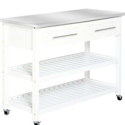 Kitchen Island With Drawers, Stainless Steel Surface And Rustic Design, Gray, Space Saving Storage Option Rolling Cart, Top Style, 3 Shelf Drawers For Daily Needs