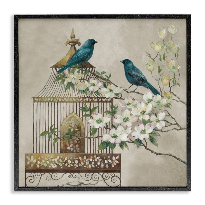 «Neutral Birdcage Menagerie», giclée par Elaine Vollherbst, H 12 po x l 12 po, Giclée encadrée noir minuit