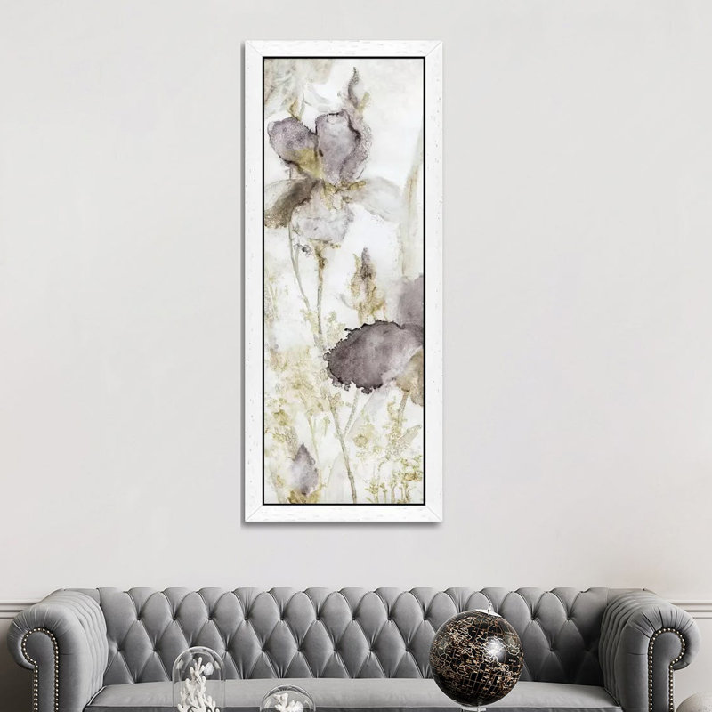 Dawn Iris by Carol Robinson - Floater Frame Panoramic Painting on Canvas, 30.48 cm H x 91.44 cm W, White