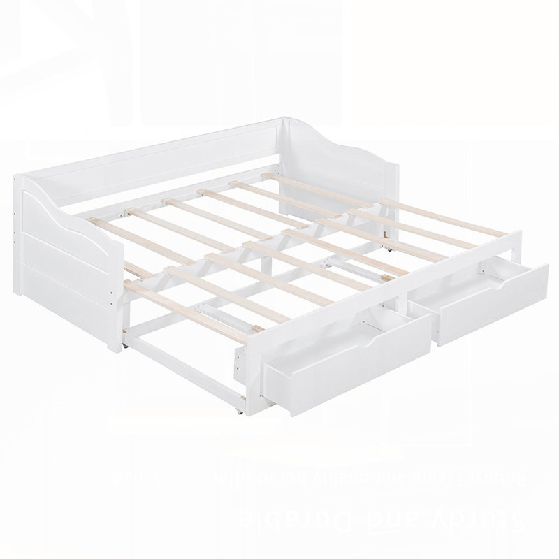 Lit de jour en bois robuste avec lit gigogne et tiroirs de rangement, canapé-lit extensible pour une utilisation polyvalente