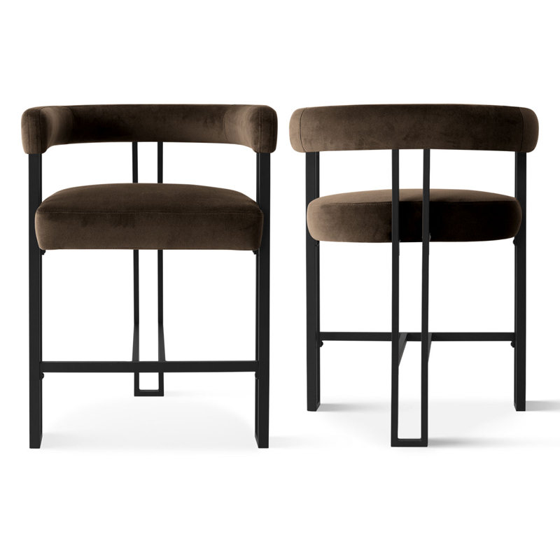 Modern 24" Upholstered Velvet Arm Counter Stool, Chocolate Brown