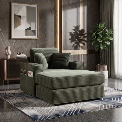 Chaise longue rembourrée en velours côtelé avec porte-gobelets et poche latérale
