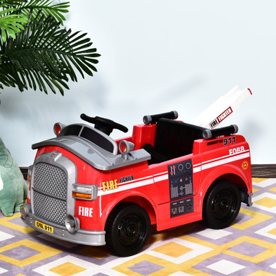 Aosom Kids Ride-On Fire Truck Car Pretend Play Toy Car 6V With Parental Remote Control, Safety Belt, Realistic Lighting, Working Steering Wheels, Horn