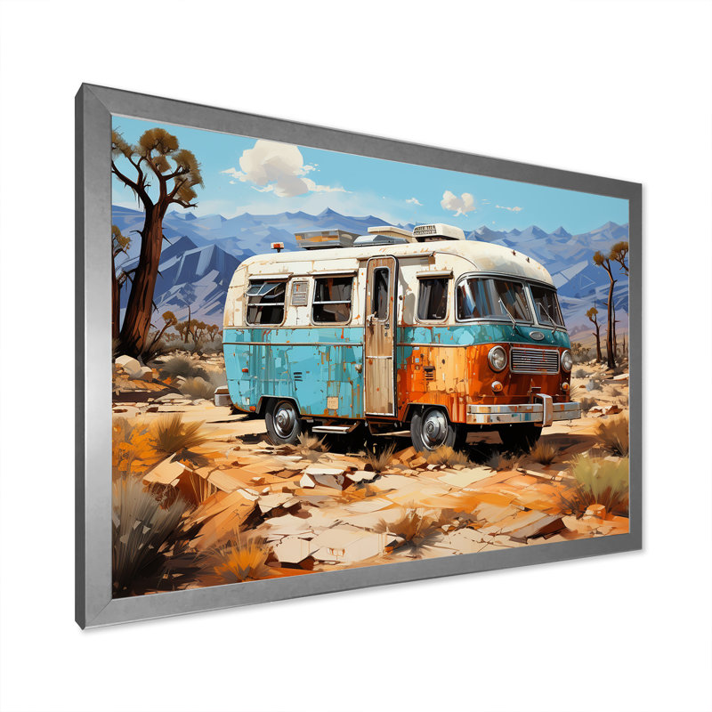 " Minimalism Camping Van Travel I ", Silver Single Picture Framed, 30" H x 40" W x 1.5" D