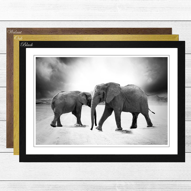 Two Elephants Framed Photographic - Framed Print, Black