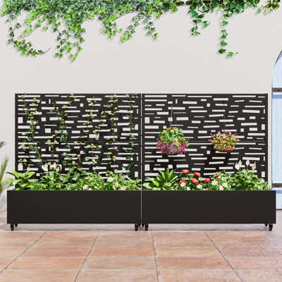 Outdoor Metal Planter Box Raised Garden Beds with Trellis