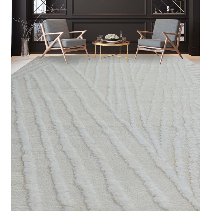 Wool Abstract Area Rug in Ivory, Rectangle 6' x 9'
