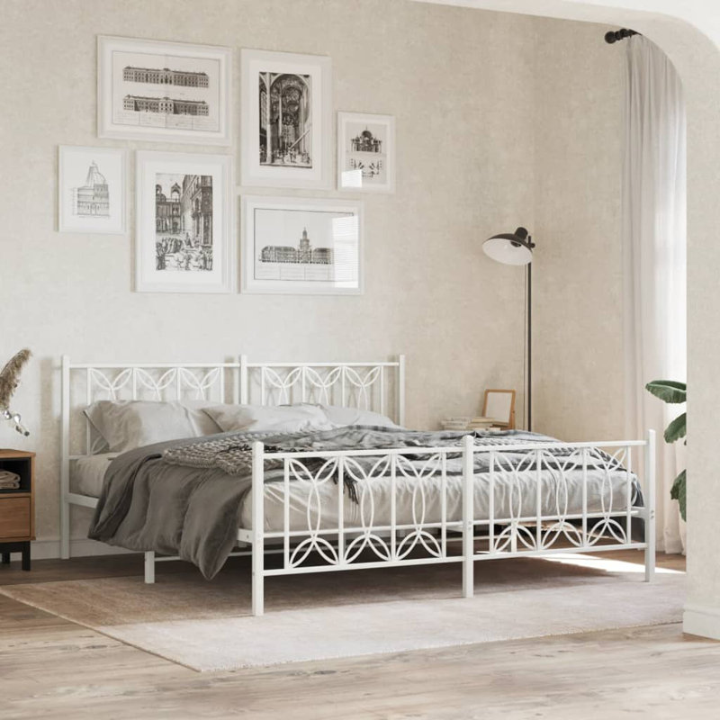 Antorio Metal Bed, White, 183cm x 213cm